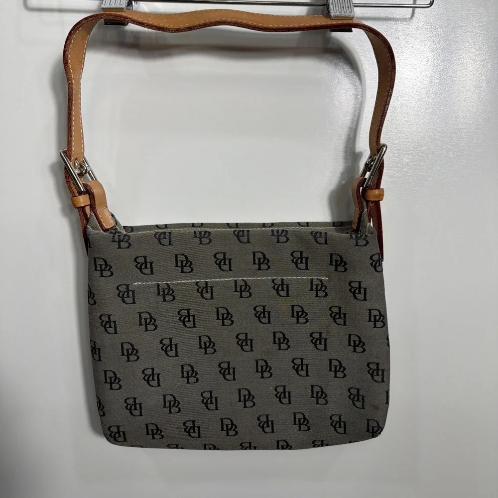Dooney Bourke Gray Bag With Navy Blue Logos  Zipper Signature Hobo‎  Handbag